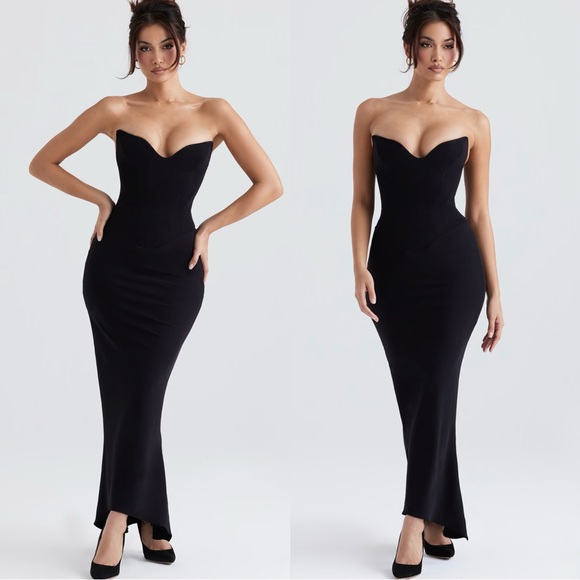 House of CB Sabine Black Crepe strapless corset dress - Picture 2 of 16